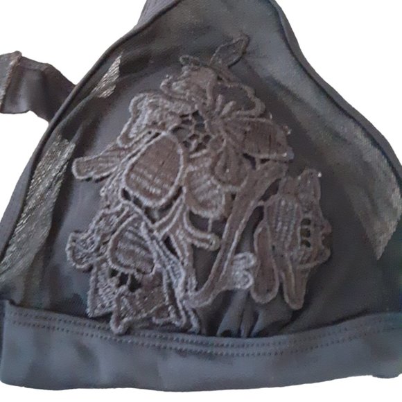 Black Mesh & Applique overlay Bikini Bralette Size Small - Picture 4 of 8